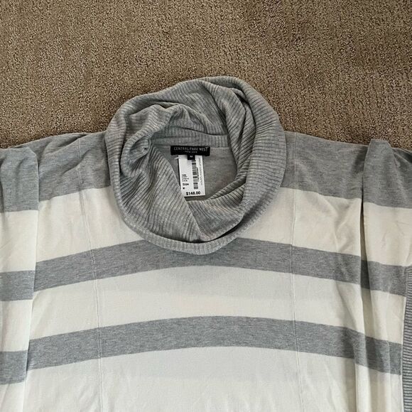 Central Park West Grey and Cream Striped Cowl Neck Sweater - Picture 4 of 6